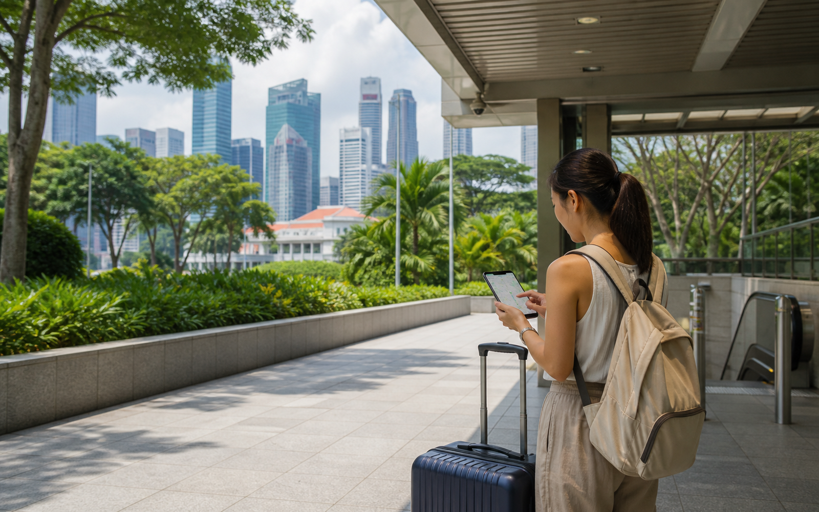 Custom editorial artwork for a traveler planning the singapore airport to city route, without text or logos.